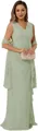 Sage green V-neck sleeveless chiffon gown with side ruffles and matching shawl - US size 2 / Top And Bottom / Light Green