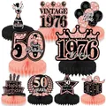 Rose gold 50th birthday party honeycomb centerpieces set featuring champagne and cakes - 50th Birthday Style / 9 Pieces Set / Rose Gold