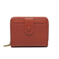Brick red litchi grain leather wallet for women with golden zipper and snap closure - Brick Red
