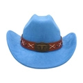 Cappello da cowboy blu con fascia in pelle marrone e fibbia in metallo a testa di toro - Blu