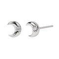 Pendientes de luna en plata S925 con circonitas y grabado de estrella minimalista - Luna estrellada plateada