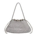 Gray hand-woven leather tote bag with elegant drawstring pleated closure and shoulder strap - Phantom Grey