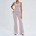 Women's 2-piece yoga set with racerback tank top and flare leggings in dusty rose - M / Light Gray Purple (X-Back)