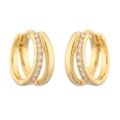 Detailed macro of gold triple-layer hoop earrings with sparkling pave zircon accents - Gold White Zirconia