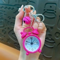 Vibrant fuchsia pink mini alarm clock keychain with matching bell bag charm accessory - Rose Red