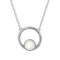 Bohemian silver necklace with a round pendant featuring a white natural stone - Moonstone White Gold Plated Approx. 2.8g