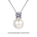 S925 sterling silver necklace with 1 carat moissanite and 10mm white pearl pendant - 10mm Shell Pearl 1ct Moissanite Necklace (New Edition/Platinum Plated)