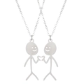 Collares a juego de acero inoxidable plateado con figuras de palitos formando un corazón - Juego De 2 Monigotes Con Corazón / Plateado