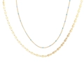 Double-layered golden necklace with blue beads and hollow textured metal charms - Gold Blue