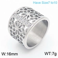16mm breiter hohl floraler Ring aus silbernem Edelstahl mit weißen Zirkonia-Steinen - US 9 / Silber Durchbrochenes Blumen Einlage Stil (KR107804-K)