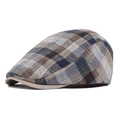 Flat cap with blue and brown plaid pattern and light khaki brim for vintage style - Navy Blue Plaid / Adjustable