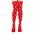 Red thigh high stockings with large white polka dots for Halloween party costume - One Size / Red Socks with White Dots