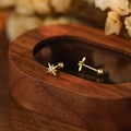 S999 sterling silver gold-plated eight-pointed star stud earrings with zircon stones - Eight-pointed Star - Gold Color - Screw-back - Full 999 Sterling Silver