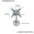 Titanium alloy lip stud with a light blue zircon starburst design and polished finish - Steel Color Lip Stud (T026)