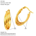 Details von 30mm gedrehten goldenen Creolen aus 304 Edelstahl mit 18k Goldbeschichtung - Mehrsträngiger Verdrehter Hoop Stil (SE126G)