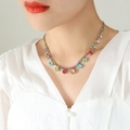 Collana girocollo con strass colorati e castoni in rame in stile vintage retrò - Collana con strass arcobaleno argento