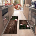 Christmas two-piece kitchen mat set with festive pine and Merry Christmas greeting - Small / Wood Grain Pine Cone Style