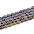 Macro view of rainbow druzy agate oval beads with metallic iridescent luster for jewelry - Drum Bead 8*12mm (16 Beads Length 200mm) / Electroplated Rainbow