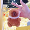 Plush Capybara keychain accessory with soft brown fur and a white scarf detail - Pig Hat Dark Brown + Bead Chain