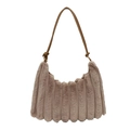 Borsa a mano chic in peluche color cammello con tracolla in pelle e trama a pieghe - Marrone