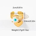 Anillo abierto de acero inoxidable con colgante de corazón y ojo del diablo azul - Estilo de Mal de Ojo y Corazón