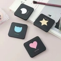 Portable square PU leather folding mirrors in matte black with minimalist cute patterns - Folding Double-Sided Mirror Random Pattern