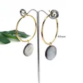 Minimalist gold stainless steel 40mm hoop earrings with natural shell pendants - 40mm