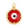 Golden pendant featuring a red and white enamel evil eye design on a round disc - L23 / Gold Red