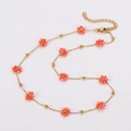 British style beaded flower necklace in gold finish with coral orange petals and beads - Orange-Necklace