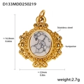 Detail of vintage embossed gold stainless steel pendant with white turquoise stone - D133-Gold White Turquoise
