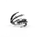 Gothic punk silver dragon claw open ring with vintage oxidized finish and bone details - Style 4