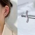 Silver steel piercing set with heart purple zircon and star chain earring combo - EGD26 Purple Heart Chain