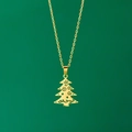 Collier en acier inoxydable doré avec pendentif sapin de Noël festif et détails d'étoile - Sapin de Noël / Doré