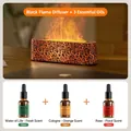 Black lava crack flame humidifier with three 10ml essential oil sets in wooden setting - DQ709 Standard / With 3x10ml Essential Oils (Cologne/Floral/Fresh) / Black Lava Style