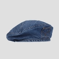 Détail d'un béret en jean vintage avec poche latérale décorative et surpiqûres contrastées - Taille Unique(57-59cm) / Bleu foncé