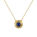 Bohemian style gold necklace featuring a polished round pendant with a blue sphere stone - Lapis Lazuli, 14K Gold Plated, Approx. Weight 1.71g