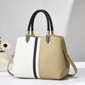 Contrast color handbag in beige, white and black with lychee texture and round handles - Light Khaki