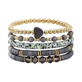 Five-piece Bohemian stretch bracelet set with gray clay discs and heart pendant - Grey(SY0102-1)