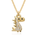 Detail of a golden dinosaur pendant with sparkling white and black zircon micro-inlays - Dinosaur Shape (B406)