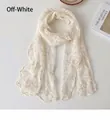Beige floral lace scarf with delicate embroidery and scalloped edges for women - 3028 Wave Embroidery Style / Off White