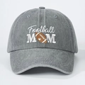 Casquette de baseball en jean délavé gris avec broderie Football MOM pour protection solaire - Taille unique / Gris