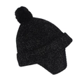 Detail der schwarzen Strickmütze mit Silber-Lurex und großem Pompon für den Winter - 2-6 Jahre / Schwarz