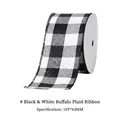Classic black and white plaid Christmas ribbon roll with wired edges, 63mm wide and 10Y long - Black White Grid / 63MM*9M