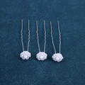 Detail of three white flower U-shaped hair pins for elegant bridal hairstyling - Multi-layered Flower Style (FZ-001) / 3pcs / White