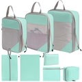 7-piece mint green travel organizer set with mesh packing cubes and shoe bag - 8-Piece Set / Lake Blue