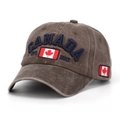 Brown washed cotton baseball cap with blue CANADA embroidery and flag patch - Coffee