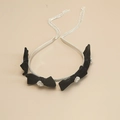Diadema flocada con lazo, pedrería brillante y borlas elegantes para mujer - Lazo Negro Borla