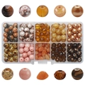 Macro view of 10-grid storage box with colorful crackle glass beads and crystal stones for DIY - 200Pcs/Box / Coffee Series