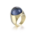 Grote gouden roestvrijstalen ring met een blauwe glazen steen in nevel-folie-look - US 6 / Blauwe Gradiënt Nevel (KR88909G-K)