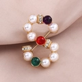 Elegant gold letter S brooch with pearls and colorful gemstones on pink satin - Gold Letter S Pearl Colorful Gem (XD11182)